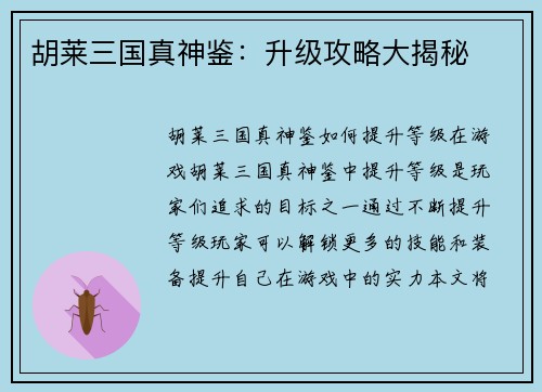 胡莱三国真神鉴：升级攻略大揭秘